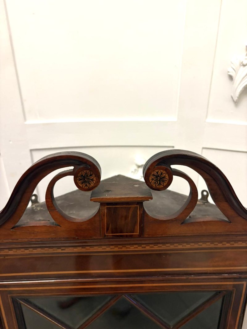 Antique Edwardian Quality Inlaid Mahogany Wall Hanging Corner Display Cabinet